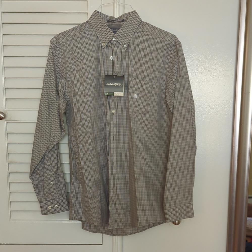 Eddie Bauer Brown Checkered Button-Down Shirt